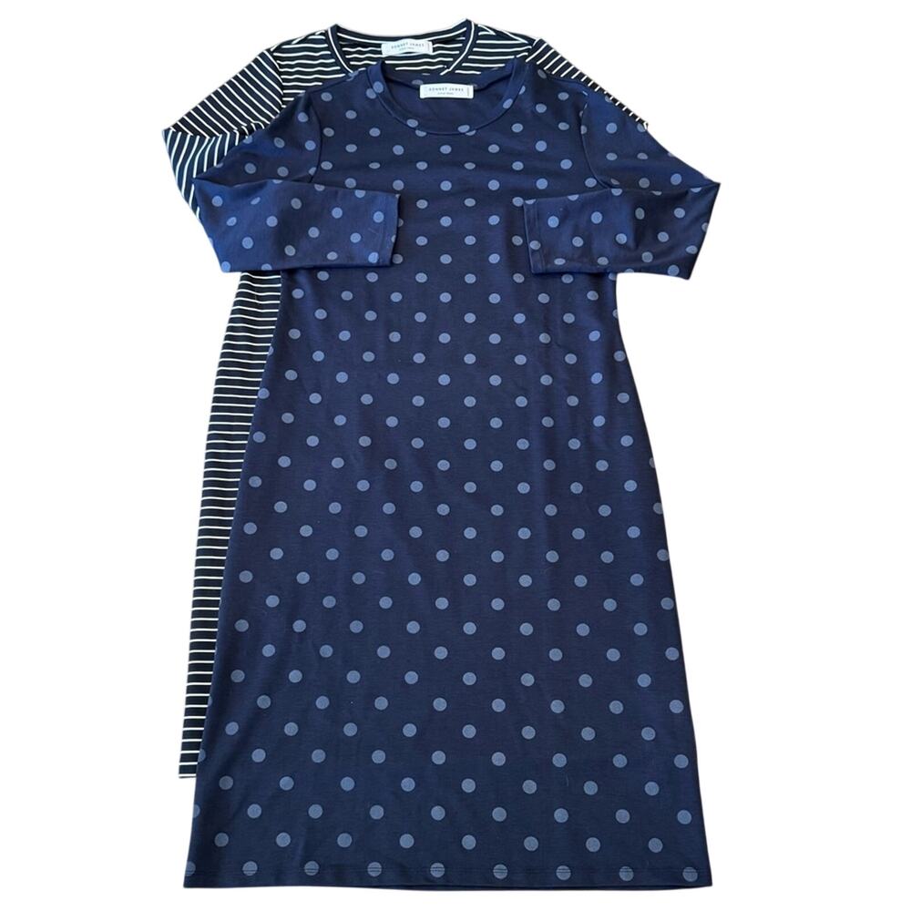 Sonnet James Reese Play Dress Bundle – Women’s L – Navy Dot + Navy Stripe – NWOT